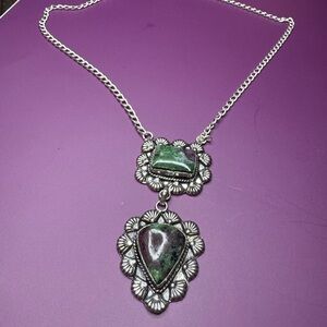 Exclusive Ruby In Zoisite 925 Silver Plated Gemstone Necklace 18"